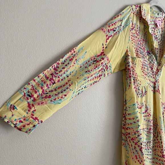 Lilly Pulitzer 100% Silk Top Yellow Printed Long Sleeve Blouse Colorful Size Med - Picture 5 of 12